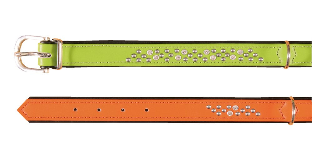 TRIXIE - halsband läder strass & nitar orange 18/40 - halsband