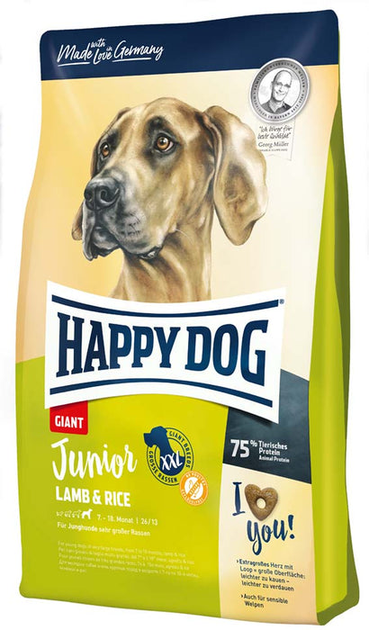 HappyDog - junior giant lamm & ris 15kg - hundfoder.