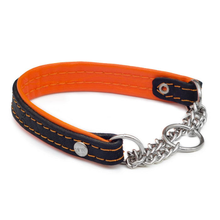 Alac - läderhalsband halvstryp orange