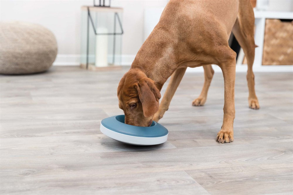 TRIXIE - slow feed rocking bowl plast 0.5l ø23cm grå/blå - skål för husdjur