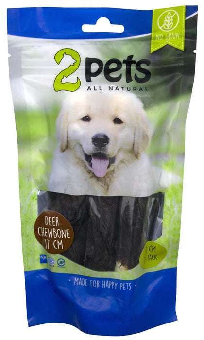 2pets - tuggrulle med hjort 3-pack 17cm 140g - tuggben