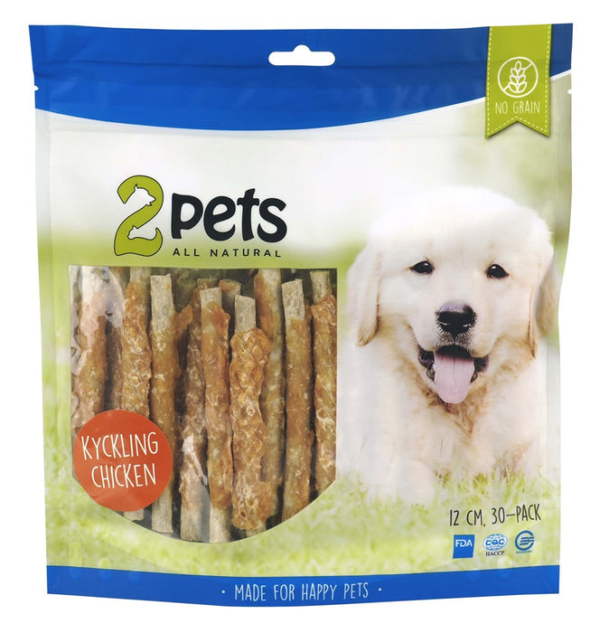 2pets - tuggpinne mald kyckling 12cm 30-pack 400g - hundgodis