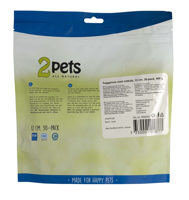 2pets - tuggpinne mald nötkött 12cm 30-pack 400g