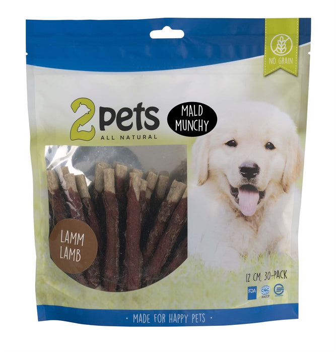 2pets - tuggpinne mald lamm 12cm 30-pack 400g - tuggpinne