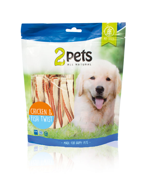 2pets - dogsnack chicken&fish twist 400g - hundgodis