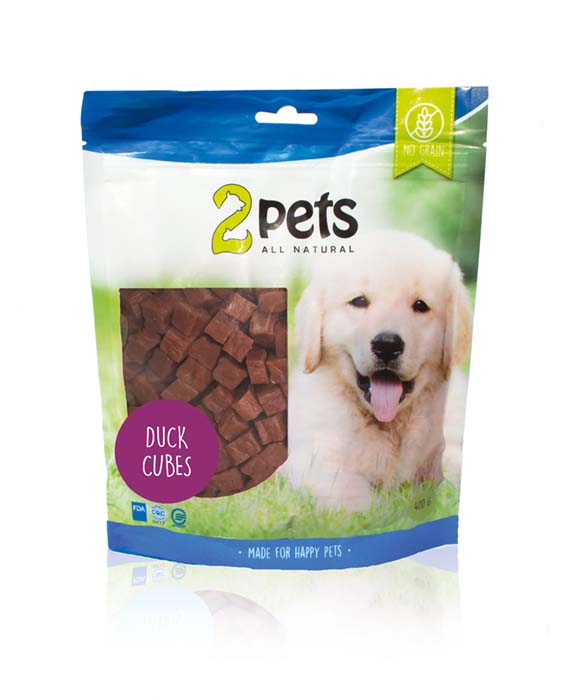 2pets - dogsnack duck cubes 400g - hundgodis