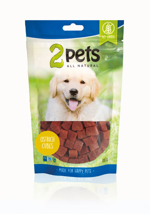 2pets - dogsnack cubes ostrich 100g - hundgodis