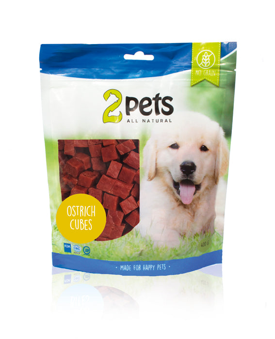 2pets - dogsnack ostrich/struts cubes, 400 g