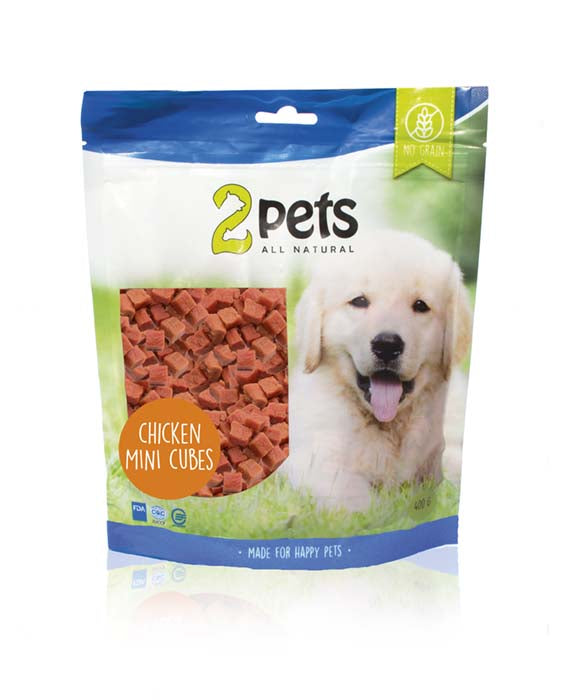 2pets - dogsnack chicken minicubes 400g - hundgodis