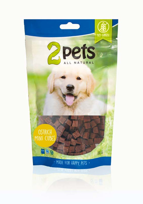 2pets - dogsnack ostrich/struts minicubes, 100