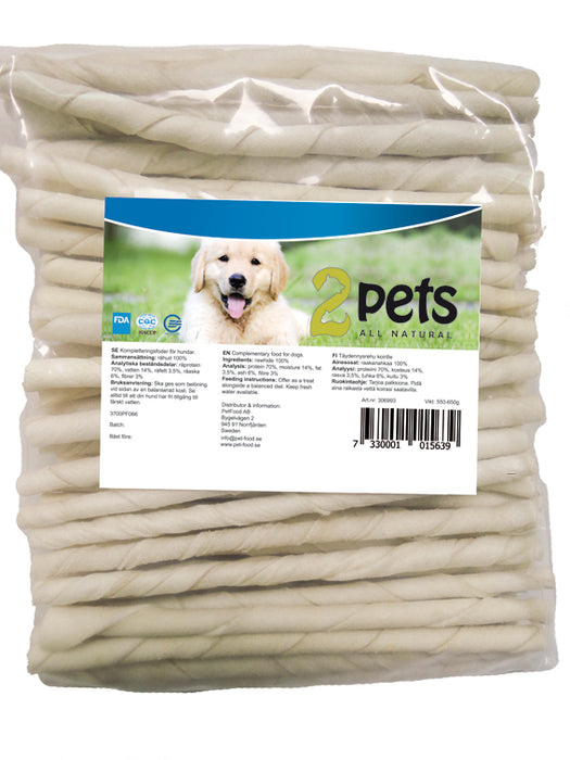 2pets - tuggpinne vriden vit 12cm 7-8mm - tuggprodukter