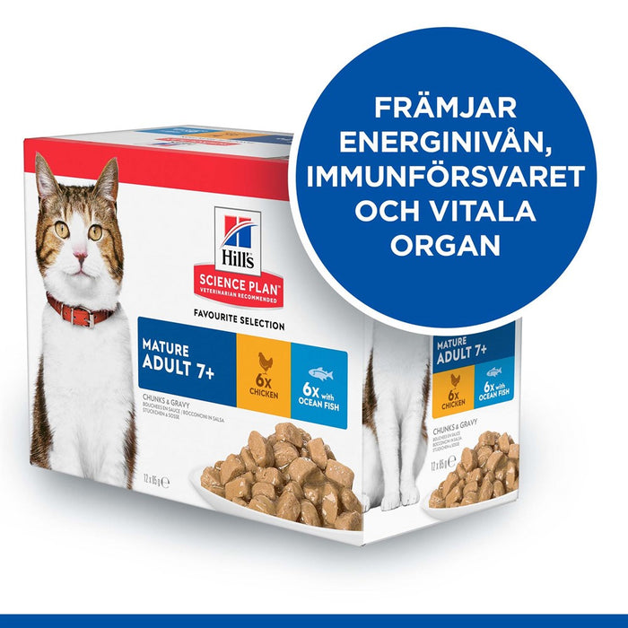 Hills - feline mature chicken & ocean fish 12x85g portionspåsar