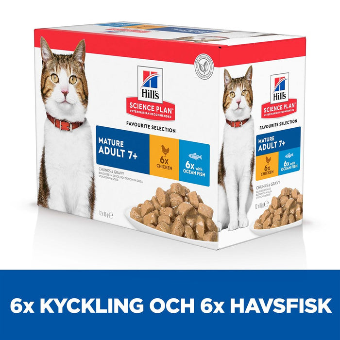 Hills - feline mature chicken & ocean fish 12x85g portionspåsar