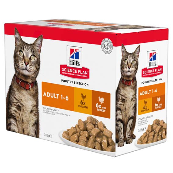 Hills - feline adult wet cat food chicken & turkey 12x85g multipack