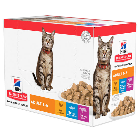 Hills - feline adult chicken beef & ocean fish 12x85g multipack