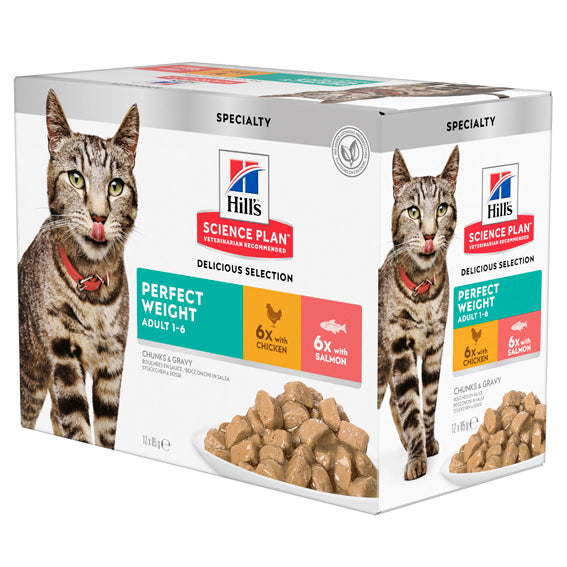 Hills - feline perfect weight chicken & salmon 12x85g multipack