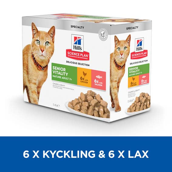 Hills - feline senior vitality chicken & salmon 12x85g multipack