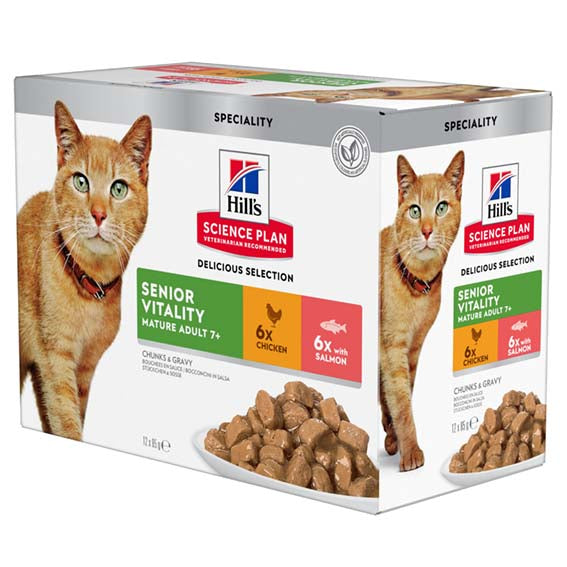 Hills - feline senior vitality chicken & salmon 12x85g multipack