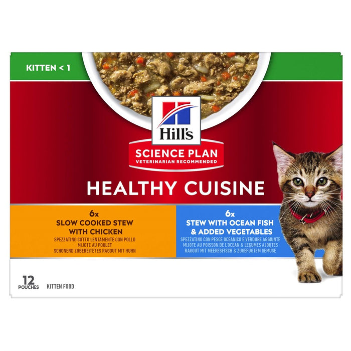 Hills - kitten healthy cuisine chicken/ocean fish & vegetables 12x80g po