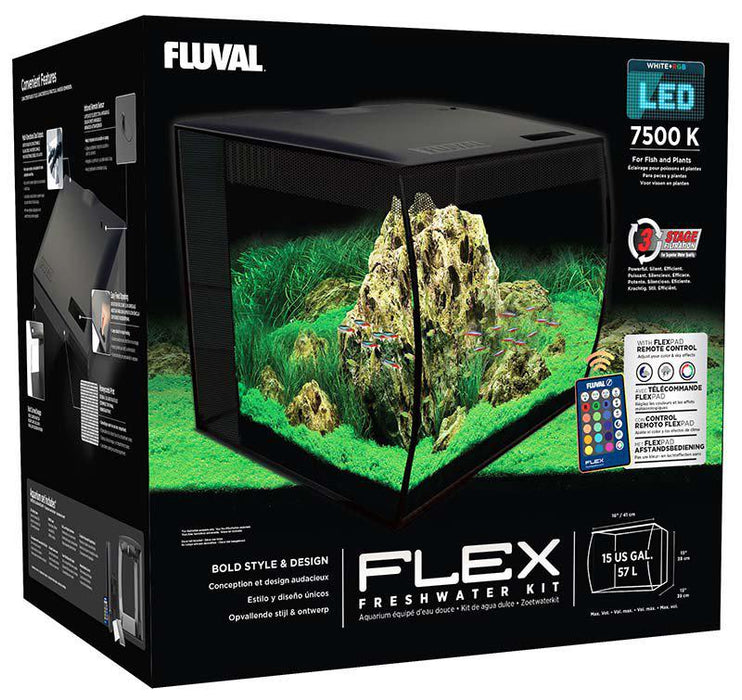 Fluval - flex led 57lsvart 41x39x39cm 9.5w 7500k 500l/h