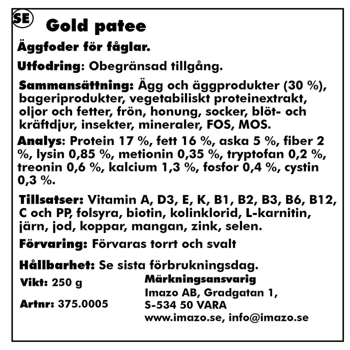 Orlux - äggfoder undulat gold pate 250gr