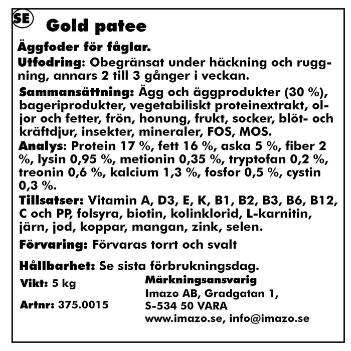 Orlux - äggfoder par/pap gold pate 5kg