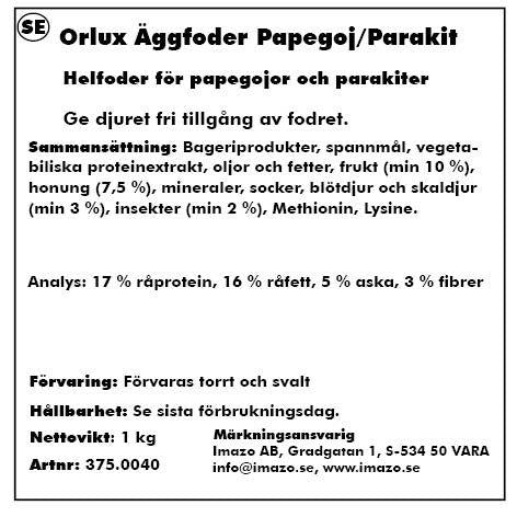 Orlux - äggfoder torrt par/pap 1kg