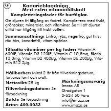 Bello - kanarieblandning vitamintillskott 25kg