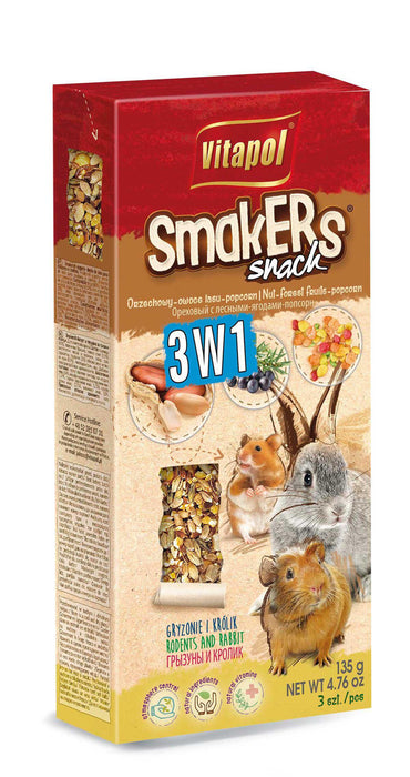 Vitapol - smakers gnagare 3in1 skogsbär/popcorn/nötter 120gr