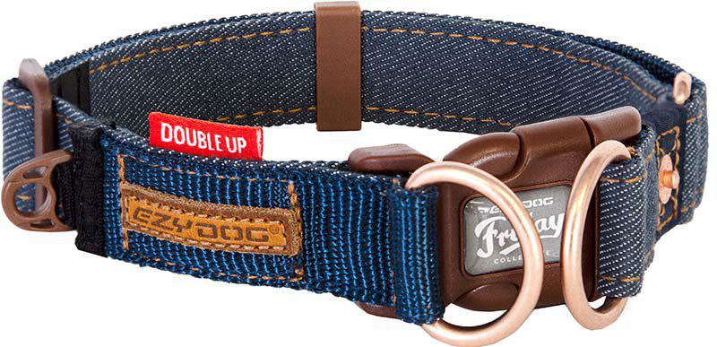 Ezydog - halsband dubbel up denim l 39-59cm