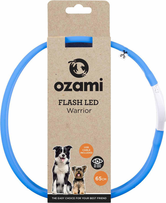 Ozami - halsband flash warrior led blå 65cm