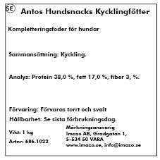 Antos - hundsnacks puffade kycklingfötter 1kg