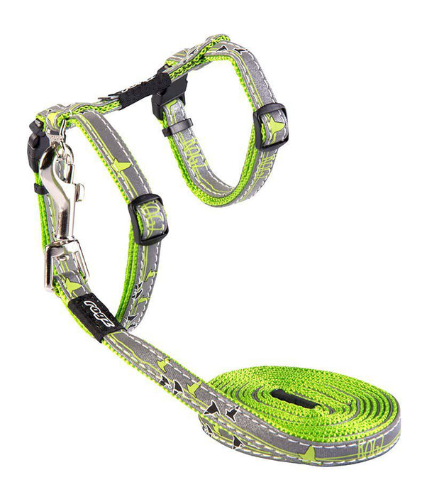 Rogz - nightcat sele med koppel s lime 11mm 24-40cm