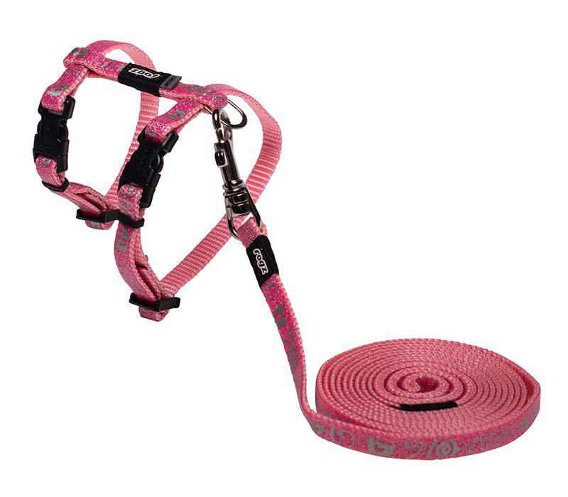 Rogz - sparklecat sele med koppel xs rosa8mm 19,8-30cm