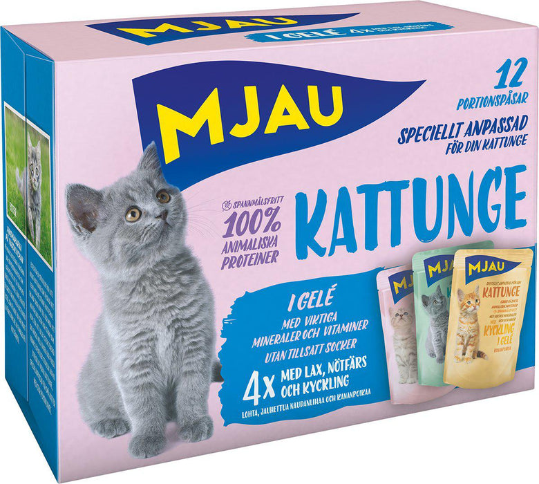 Doggy - mjau pouch multipack kattunge lax, nöt,kyckling 12x85gr