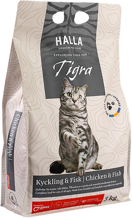 Halla - kattfoder tigra kyckling & fisk 3kg