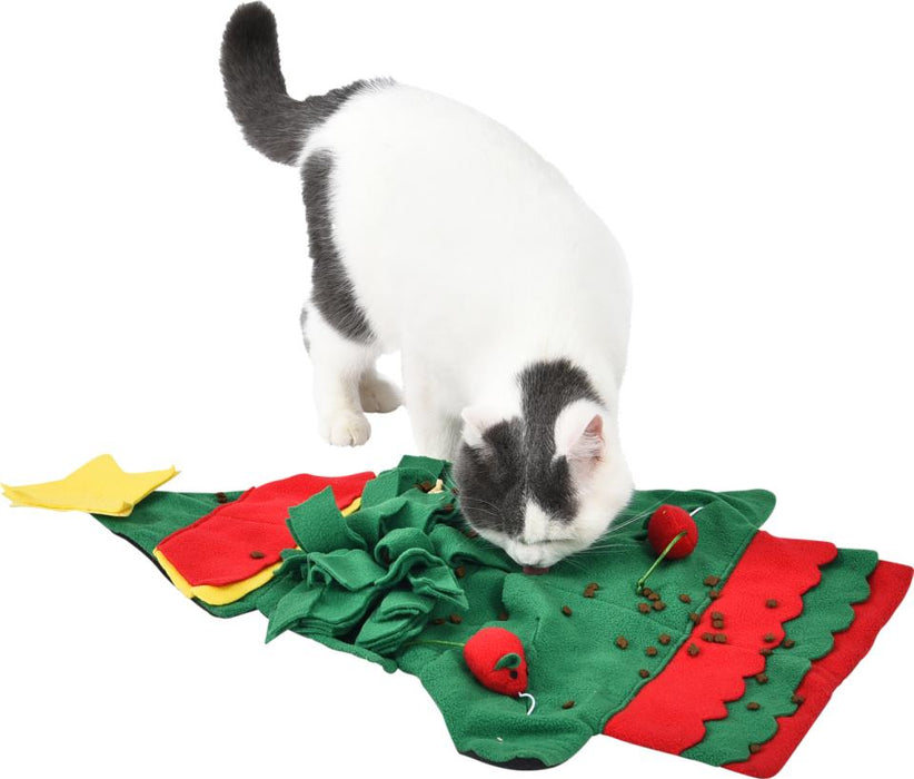 Companion - x'mas cat sniffing carpet