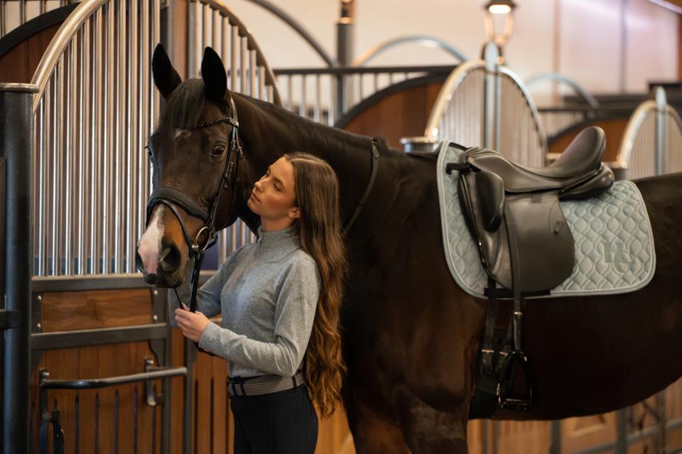 Equipage - stacey långärmad ridskjorta med half-zip blue fog